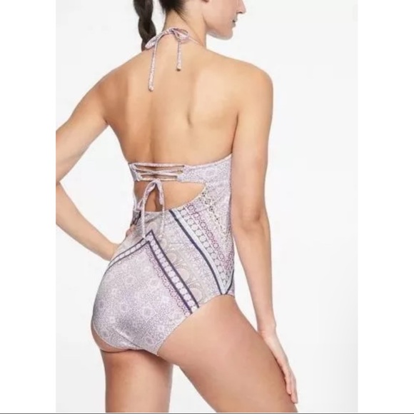 Athleta Aqualuxe One piece Swimsuit Woman’s Size Large High Neck Ties in Back - Picture 6 of 13